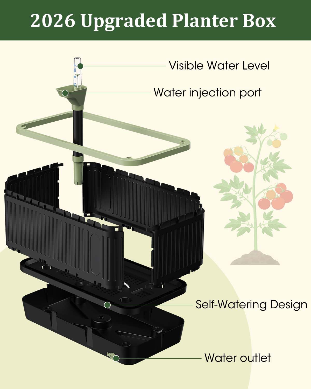 MQJIAZHI Self Watering Tomato Planter with Trellis, Rectangular Tomato Cages Trellis for Raised Garden Bed, Tomato Planters Box for Garden Pots Patio Indoor Outdoor (Rectangular, 2PC)
