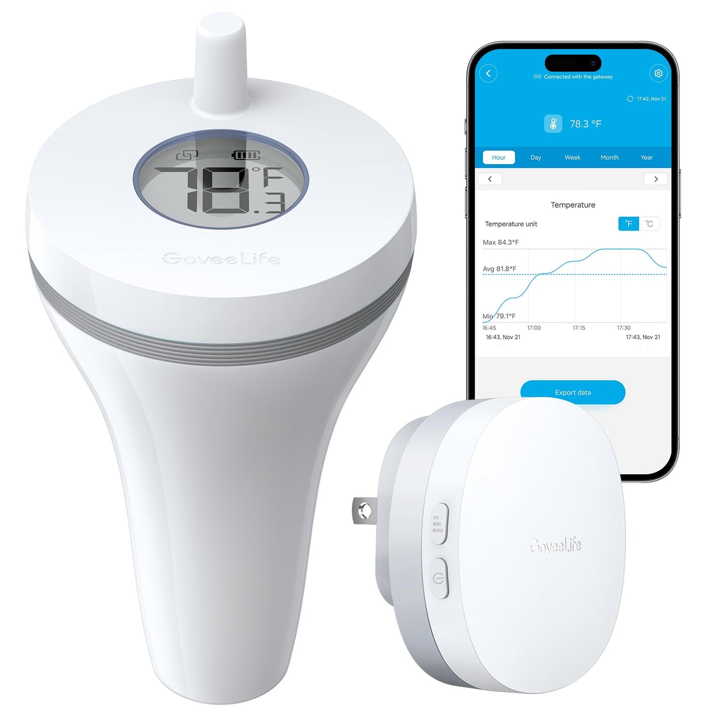 GoveeLife Wireless Pool Thermometer with App Remote, WiFi Digital Pool Thermometer Floating with IPX7 Waterproof, Notification Alert, Smart Swimming Temperature Monitor for Bath Tub, Aquarium, Hot Tub