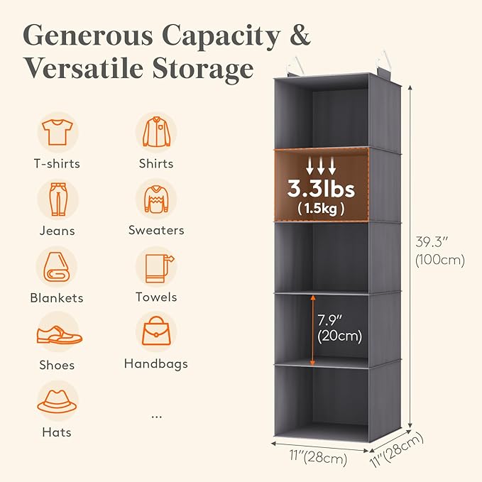 Lifewit 5 Tier Hanging Closet Organizer and Storage