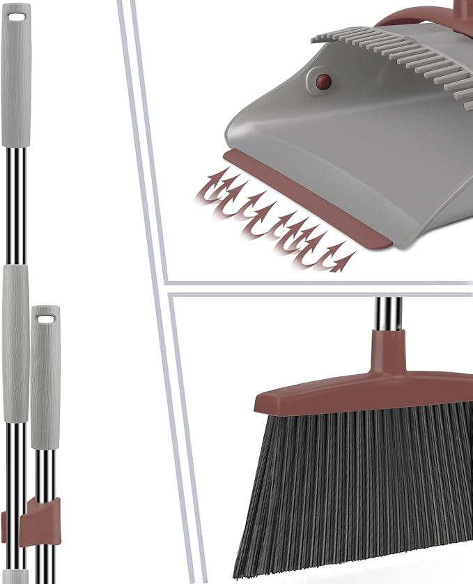 Ivandar Broom with Dustpan Combo Set, 50.6 inch Long Handle, Upright Standing