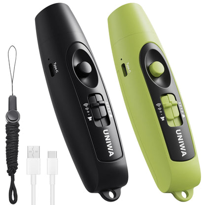 UNIWA Rechargeable Electronic Whistle, 2-Pack Handheld with 3 Loud Tones and Adjustable Volume.The Long-Lasting Battery is Ideal for Outdoor Sports, Coaching and Emergency Safety - Black+Green