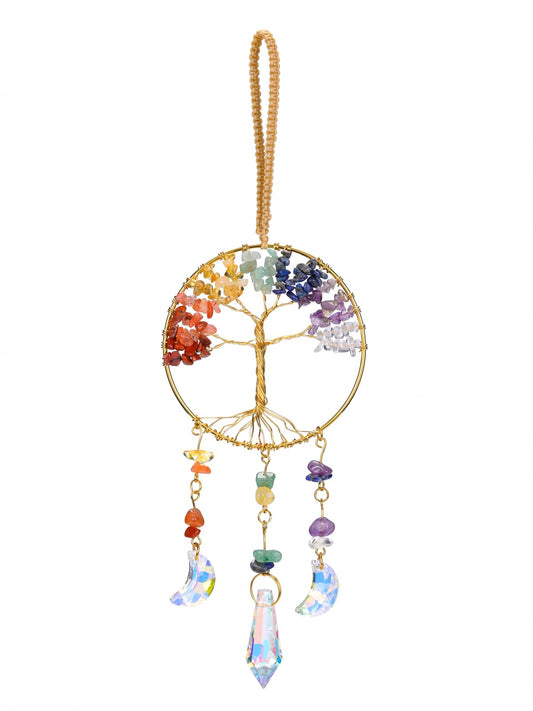 CrystalTears Chakra Crystal Tree Life Hanging Ornament Handmade 7 Chakra Healing Crystal Gemstone Glass Suncatcher for Home Window Wall Decoration Crystals Gifts for Women Men Friends
