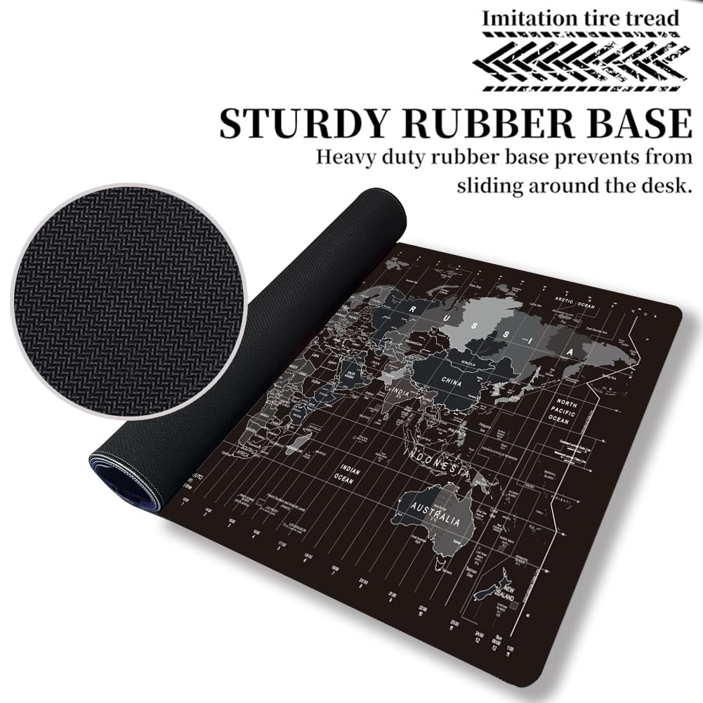 HGWALP Large Gaming Mouse Pad Black World Map Mouse Pad with Anti-Slip Rubber Base, Extended XXL Long Keyboard Pad Big Mouse Pads for Desk,31.5 X 11.8 Inch