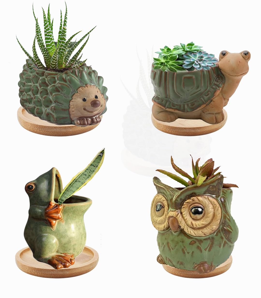 zmgmsmh Cute Animal Shaped Vase Pot Home Decoration for Small Succulent Plants Cartoon Flower Pot Ceramic Succulent Planter with Drainage Hole Succulent Holder (4 Pcs)