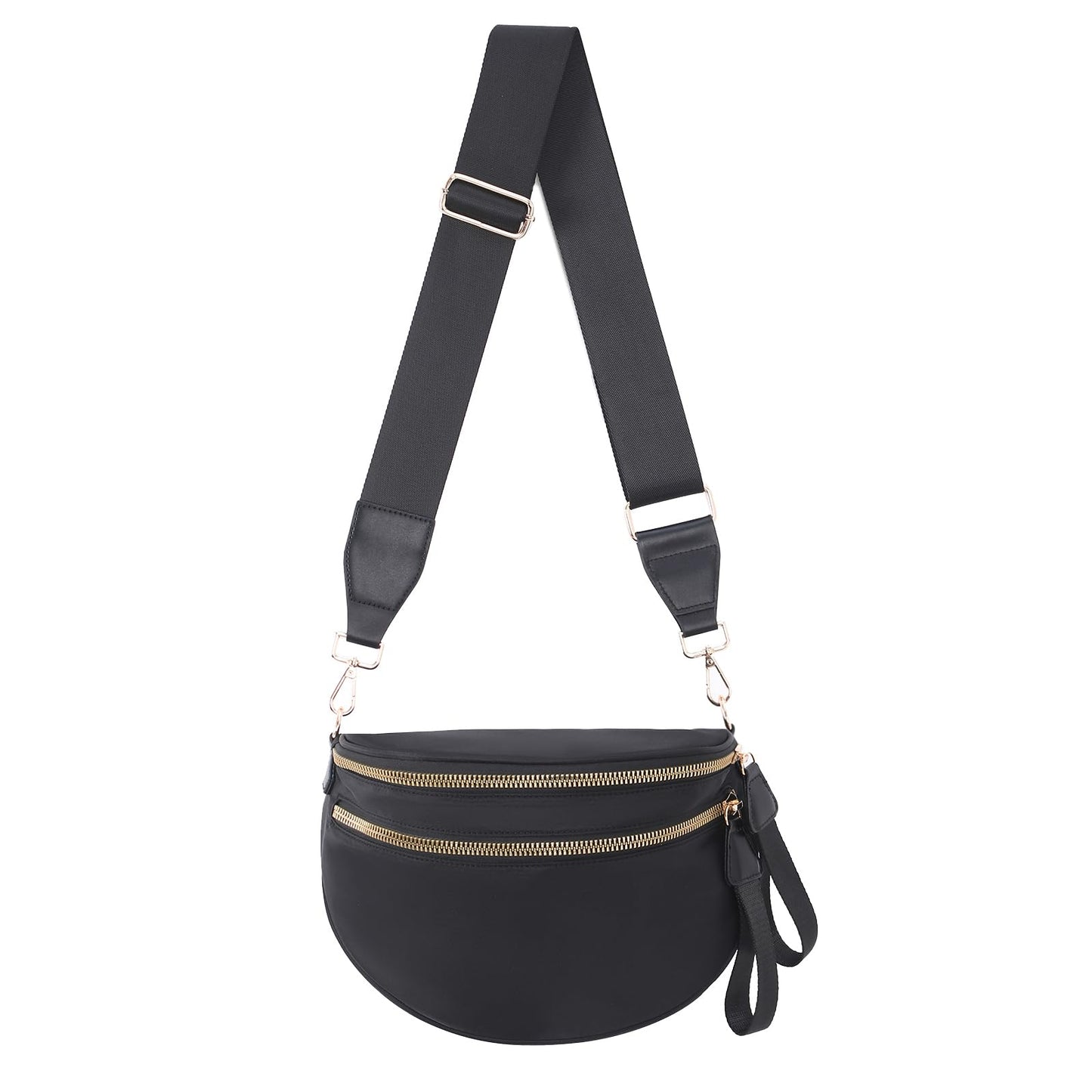 Nylon Crossbody Bags Bum Bag for Women Large Sling Bag Purse with Adjustable Strap（Black）