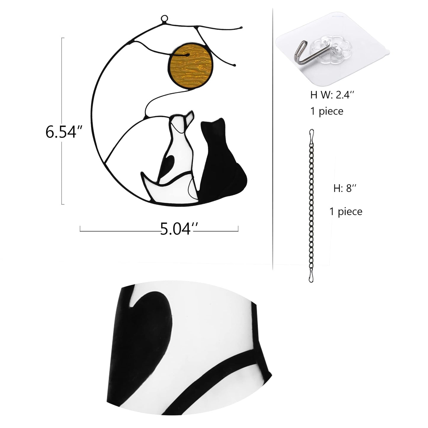 HAOSUM Dog and Cat Friendship Decor Stained Glass Window Hanging,Pet Memorial Gifts Suncatcher for Window,Black Cat Themed Gifts for Cats Lovers,Dog Lovers Giftss for Women