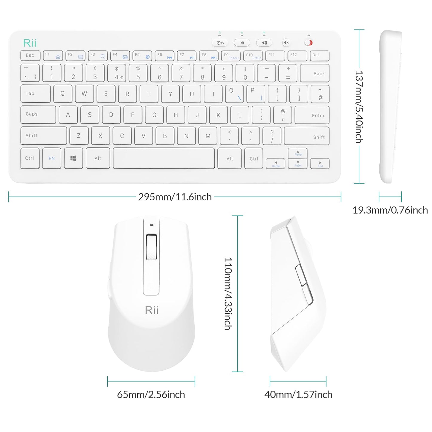 Wireless Keyboard and Mouse Set, Keyboard and Mouse with Ultra-slim Size UK Layout Compatible with PC, Laptop, Computer, Windows for Office Home Work-White