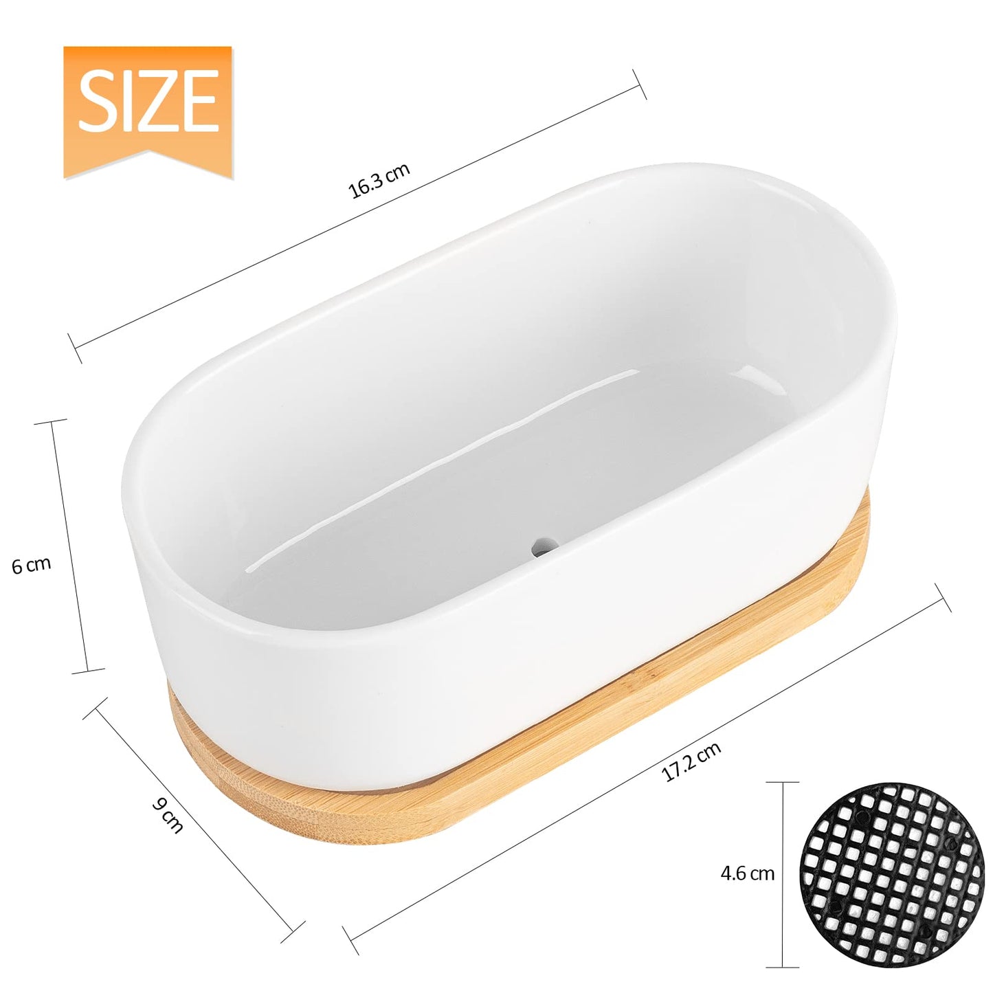 ARVINKEY White Ceramic Succulent Plant Pots, Indoor and Outdoor Succulent Planters, Set of 2 Small Cactus Containers, Bonsai Pots, Flower Pots with Drainage Hole and Bamboo Bowl (No Plant)