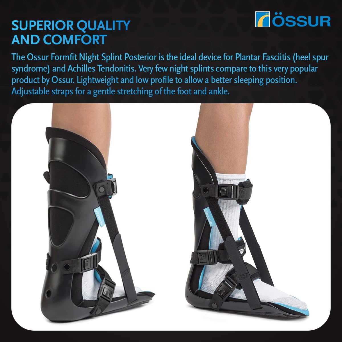 Össur Night Splint Posterior - Plantar Fasciitis & Heel Pain Relief - Adjustable Support for Men & Women - Orthopedic Sleep Aid for Foot Arch Pain, Achilles Tendonitis, and Recovery - Small