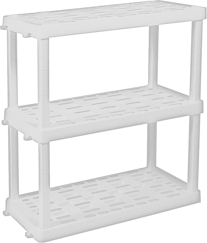 Oskar Heavy Duty Plastic Storage Shelves- for Garage, Kitchen, Bathroom Basement Kids Room, Stackable 3-Tier White, Organizer Rack for Books Shoes, Toys, Pantry, Cleaning and Closet Organization