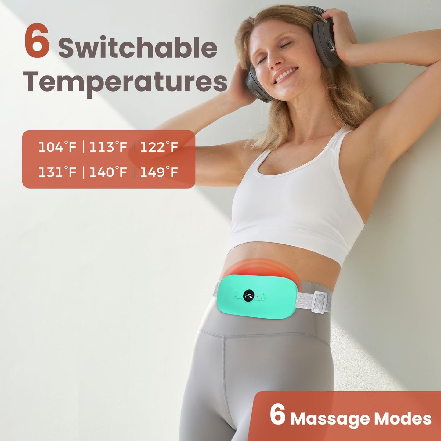 NOWWISH Heating Pad for Period Cramps Pain Relief, Portable Electric Cordless Menstrual Heating Pad Rechargeable with 6 Heat Levels and 6 Massage Modes, Christmas Gifts for Women Teen Girls, Pink