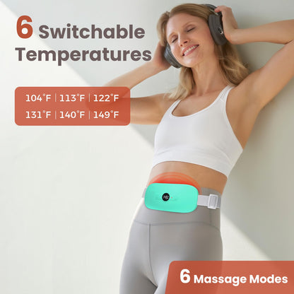 NOWWISH Heating Pad for Period Cramps Pain Relief, Portable Electric Cordless Menstrual Heating Pad Rechargeable with 6 Heat Levels and 6 Massage Modes, Christmas Gifts for Women Teen Girls, Pink