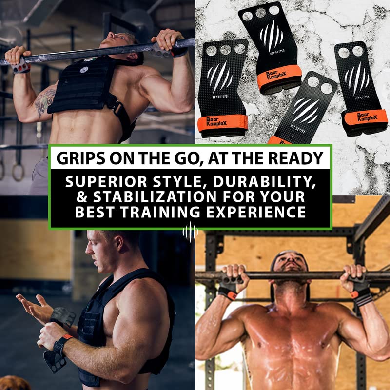 Bear KompleX 3 Hole Carbon Hand Grips for Weight Lifting, Cross Training and Gymnastics, Durable Workout Grips with Wrist Wraps, Comfortable Lifting Straps & Workout for Gymnastic Bars
