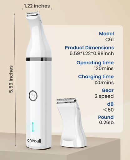 oneisall Dog Paw Trimmer with 2 Blades,Low Noise Dog Clippers Grooming Kit,Pet Trimmer for Dogs Cats Paws, Eyes, Ears, Face