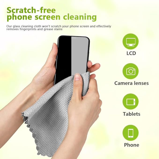 HOMEXCEL Grey Microfiber Glass Cleaning Cloths-6PK, Stainless Steel, Premium