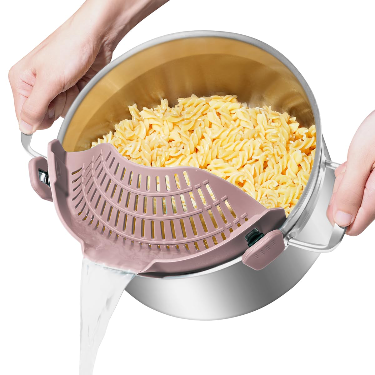 AUOON Clip On Strainer Silicone for All Pots and Pans, Pasta Strainer Clip on Food Strainer for Meat Vegetables Fruit Silicone Kitchen Colander