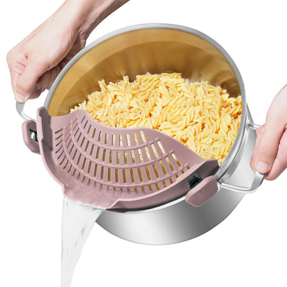 AUOON Clip On Strainer Silicone for All Pots and Pans, Pasta Strainer Clip on Food Strainer for Meat Vegetables Fruit Silicone Kitchen Colander