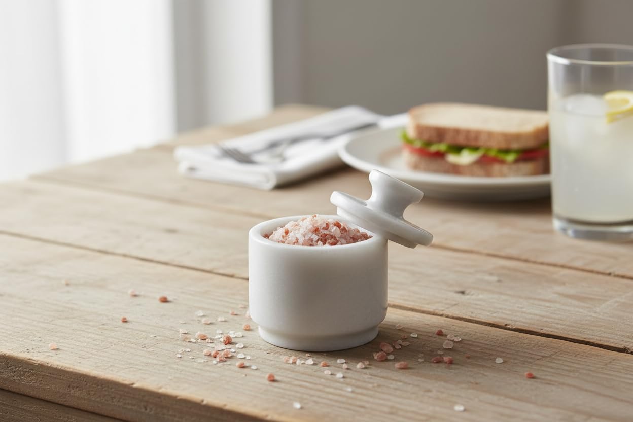 WHAHZZZ White Marble Salt Cellar with Lid| 3.2 Inch Elegant Kitchen Condiment Keeper| Decorative Salt Holder| Salt Cellar Marble| Salt, Sugar, Spices Container,Salt Bowl