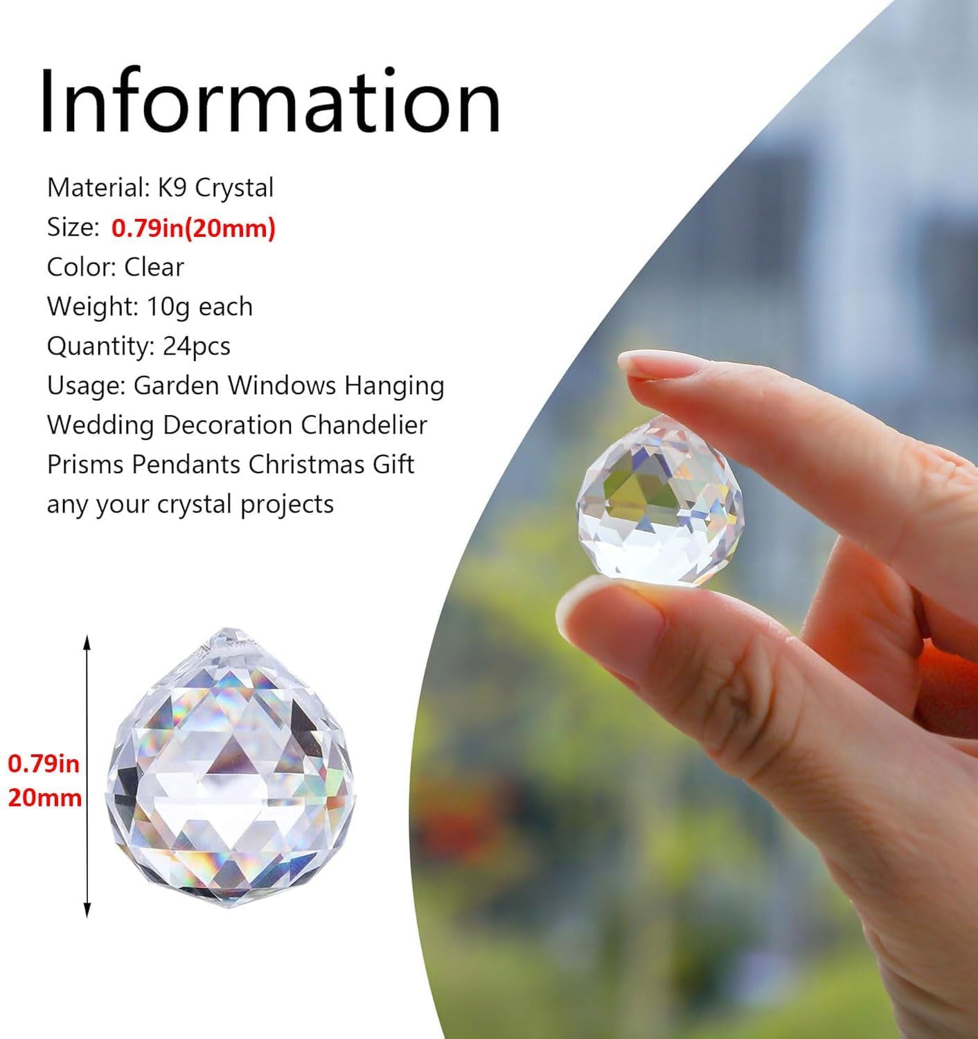 HDCRYSTALGIFTS Crystalsuncatcher 24pcs Clear Crystal Ball Prism Suncatcher Rainbow Pendants Maker, Hanging Crystals Prisms for Windows,20mm