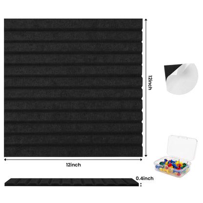12-PCS Felt Bulletin Board 11.8" x 11.8", Self-Adhesive Sound-Absorbing Wall Panels, Suitable for Office, Classroom, and Home Decoration, Can Be Used to Stick Notes, Photos, and Memos(Black)