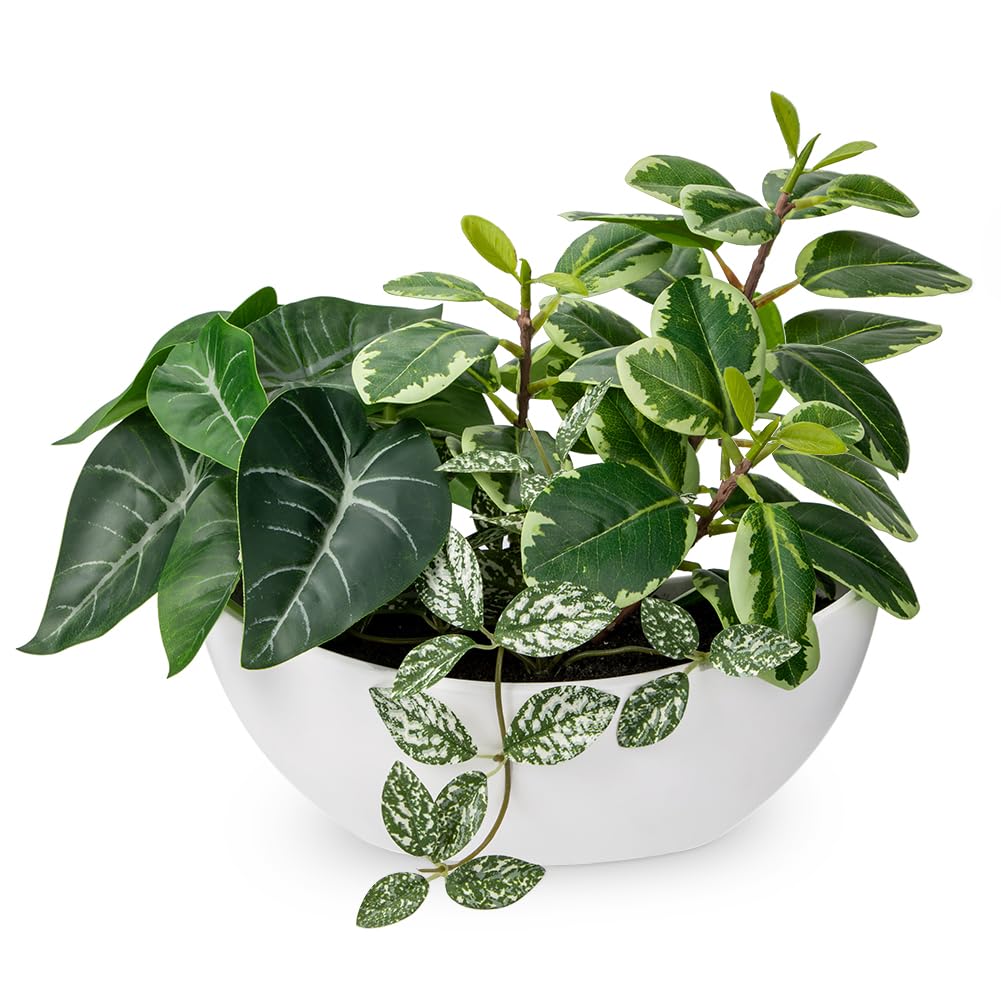 Fake Plants 11.8" Artificial Potted Plant Assorted Faux Plants in Pot Silk Plants Artificial Plants Indoor for Home Living Room Bedroom Bathroom Office Desk Table Centerpieces Shelf Greenery Decor