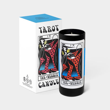 Tarot Candle - Hermit Card | Soy Wax, Tarot Illustration & Reading | Lavender, Vanilla & Sandalwood Scent | 60-Hr Burn | 6" Tall