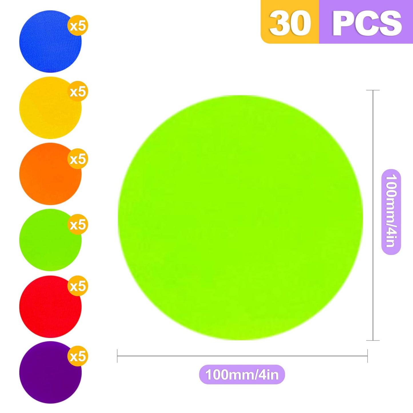 ZeriLion 30 Pack Poly Spots Markers 4" - Floor Dots Rubber Circles for Gym Classroom Kids Carpet Spots Sit Spots - Spot Markers for Classroom Rug