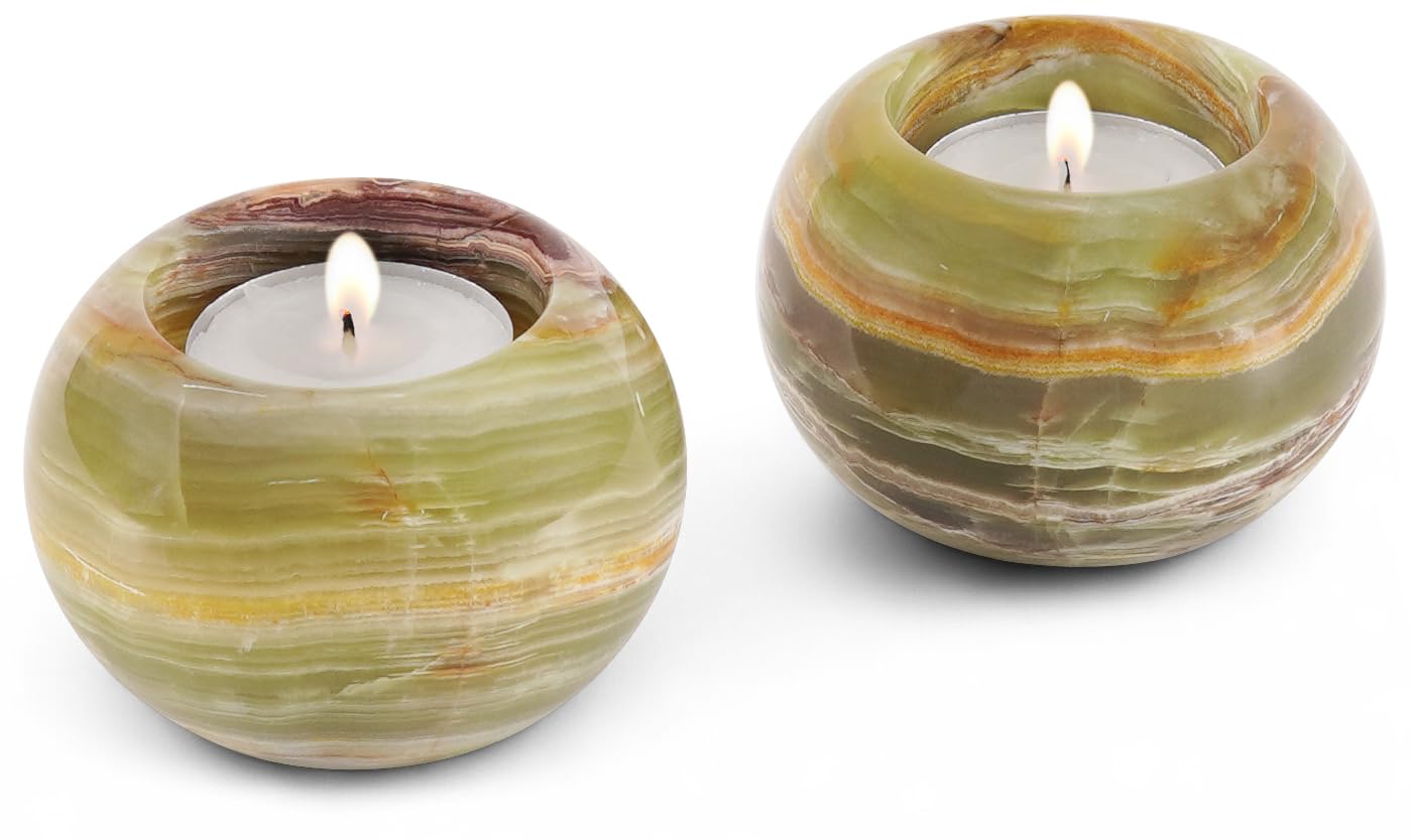 SPESHSTONES Marble Tealight Candle Holder 3 Inch Green Onyx Mini Votive Candle Holders for Table Centerpiece, Valentines Day Decorations & Room Decor, Decorative Candles Holders for Wedding Gifts