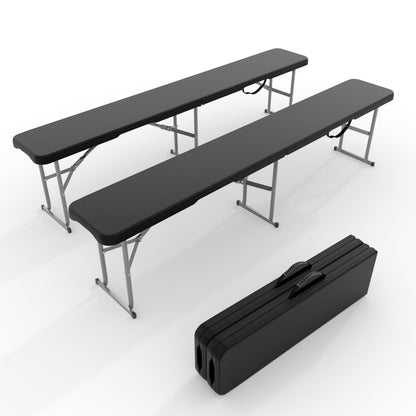 Garvee 6FT Folding Bench 2 Pack, Plastic Portable Folding Bench Seat with Carry Handle & Lock for in/Outdoor Activities, Picnic, Soccer, Caming Dining Seat, Black