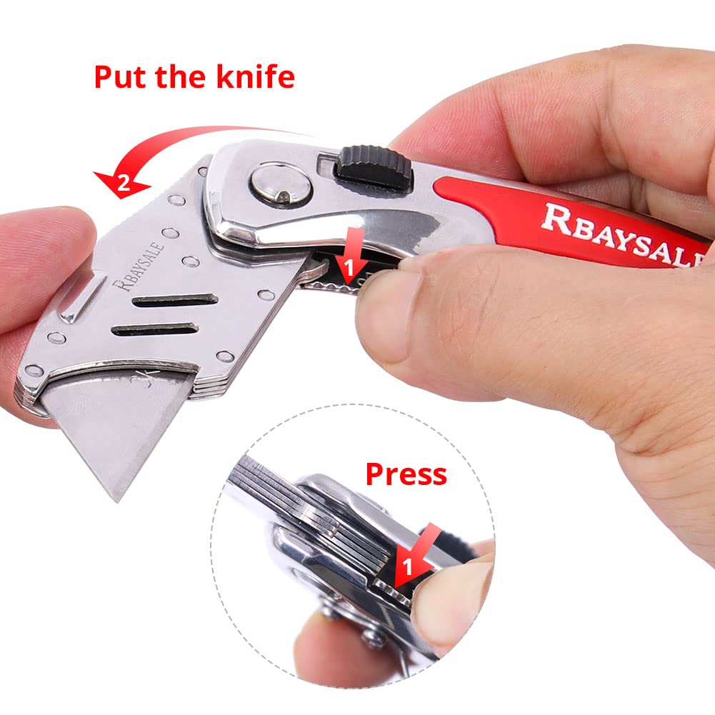 RBAYSALE Utility Knife Folding Heavy Duty Carpet Cutter with 5 SK5 Blades 420 Stainless Steel Retractable Box Cutter with Safety-Lock Design Craft Tradesman Knife 180g