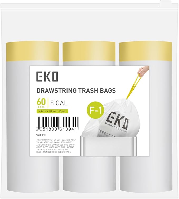 EKO 8 Gallon / 30.3 Liter, Extra-Strong Unscented Garbage Bags, Easy-Dispense