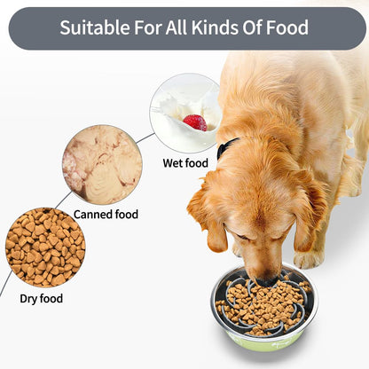 Slow Feeder Dog Bowls Insert,Third Generation upgradedSuper Firm Eating Bowl（Cuttable） for Large Breed and Medium Small Size Compatible with Regular Elevated Metal Glass Dog Bowl (Gray) (Grey)