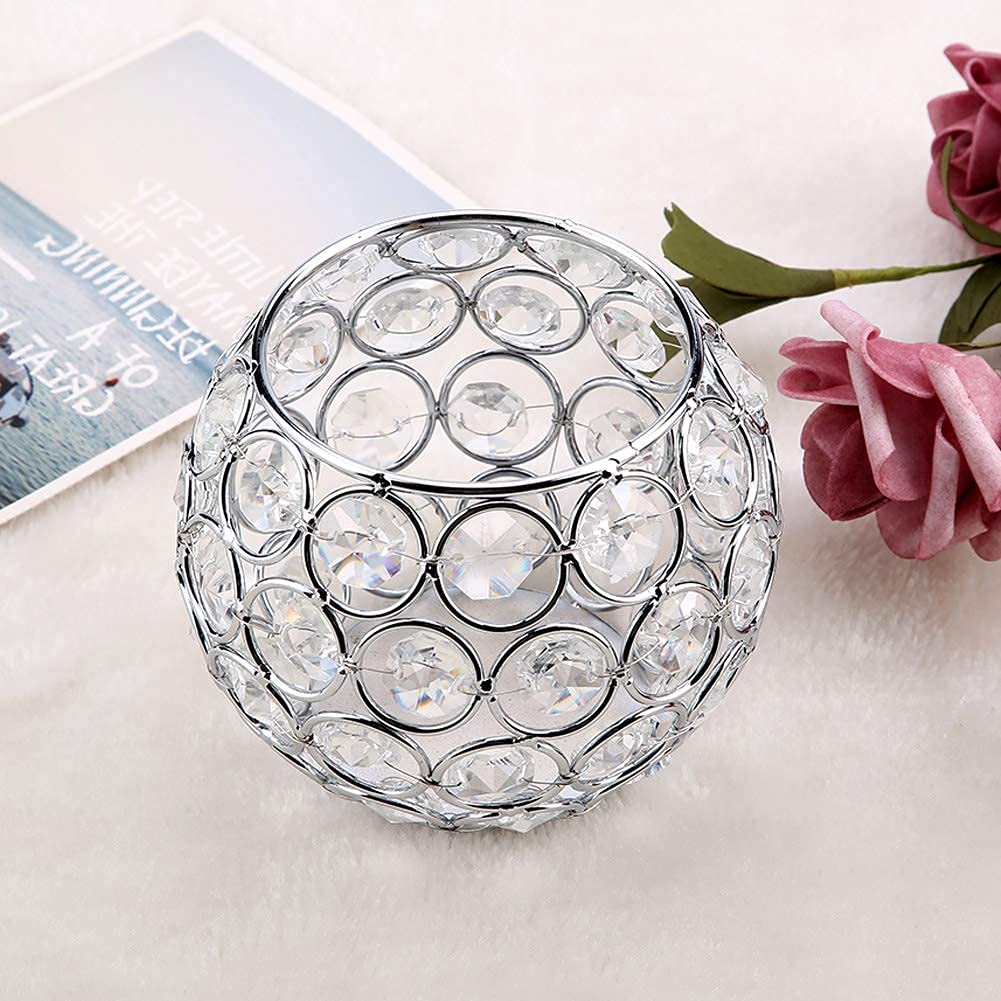 Crystal Candle Holder Votive Tealight Candle Holders for Wedding Home Table Decor 10x10x9cm/ 3.9x3.9x3.5in (Silver)