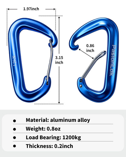 PasionLok Carabiner Clips Heavy Duty 12KN, 2 Pack Aluminum Carabiner Keychain, Small D Ring Hook for Hammock Camping Essentials, Backpack Key Ring Clip, Dog Leash, Multi Color