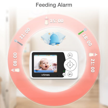 VTimes Baby Monitor with Camera and Audio, 2.4'' LCD Screen, Video Baby Monitor No WiFi Night Vision VOX Mode Pan-Tilt-Zoom Temperature Display Two-Way Audio Lullabies Feeding Alarm and 1000ft Range