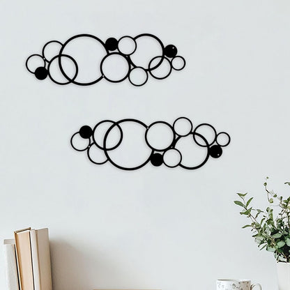 ELENWYNN 2 Pcs Abstract Metal Wall Decor, Minimalist Hanging Single Line Art, Modern Geometrical Sculptures Painting for Living Room Bedroom Bathroom Study Home Ornamental-Black,17.3x5.7in