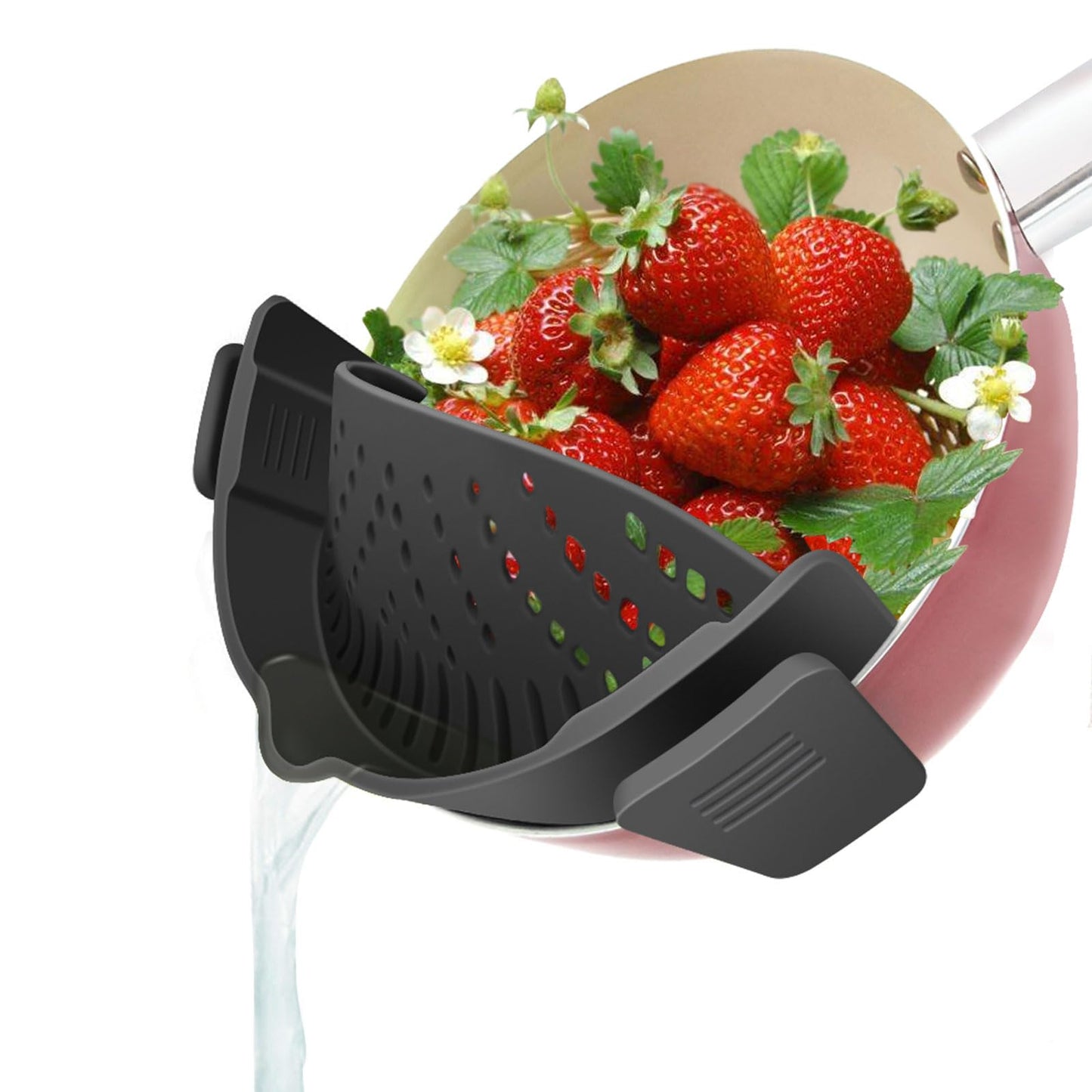 YEVIOR Clip on Strainer for All Pots Pan,Silicone Pasta Strainer Kitchen Gadgets,Collapsible Colander for Noodle,Vegetables,Fruit,Spaghetti (Grey)