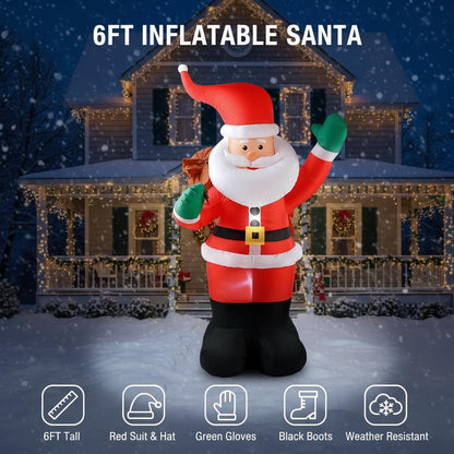 COOLWUFAN 6 FT Christmas Inflatables Santa Claus with Gifts Bag, Christmas Inflatables Outdoor Decorations, Built-in LED Lights Holiday Blow Up Yard Decoration Clearance for Yard, Holiday, Parties