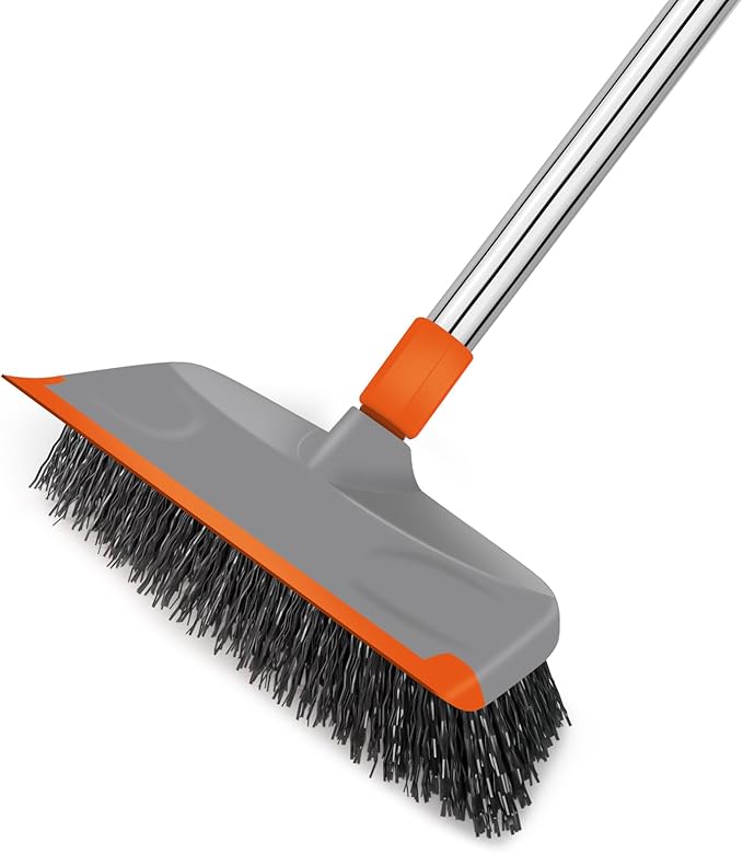 BITOPE Deck Scrub Brush with Long Handle, Heavy Duty Floor Cleaning Scrubber