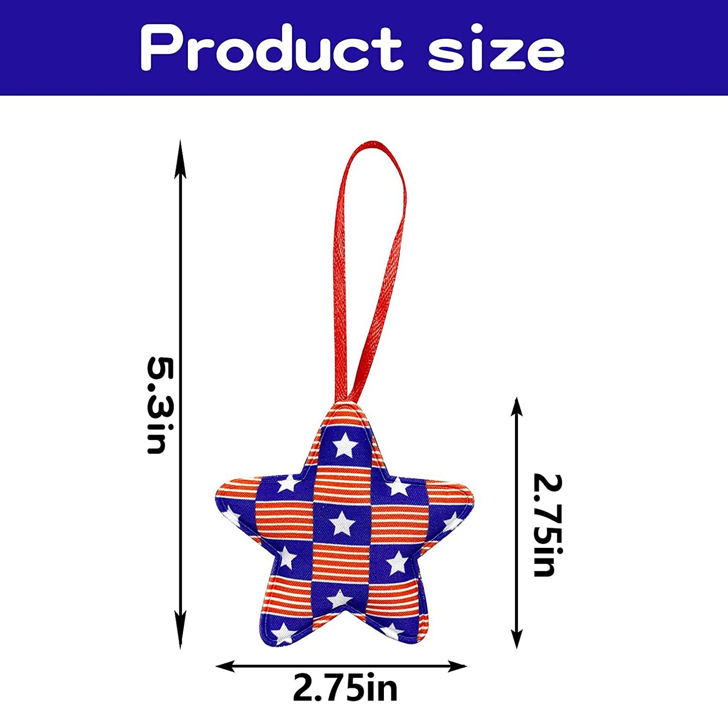 Deloky 30 Pcs 4th of July Decoration Fabric Wrapped Stars, 2.7 x 5.3 Inch Patriotic Ornaments Red White and Blue Stars, Memorial Day Tree Decorations for Independence Day Veterans Day Decor