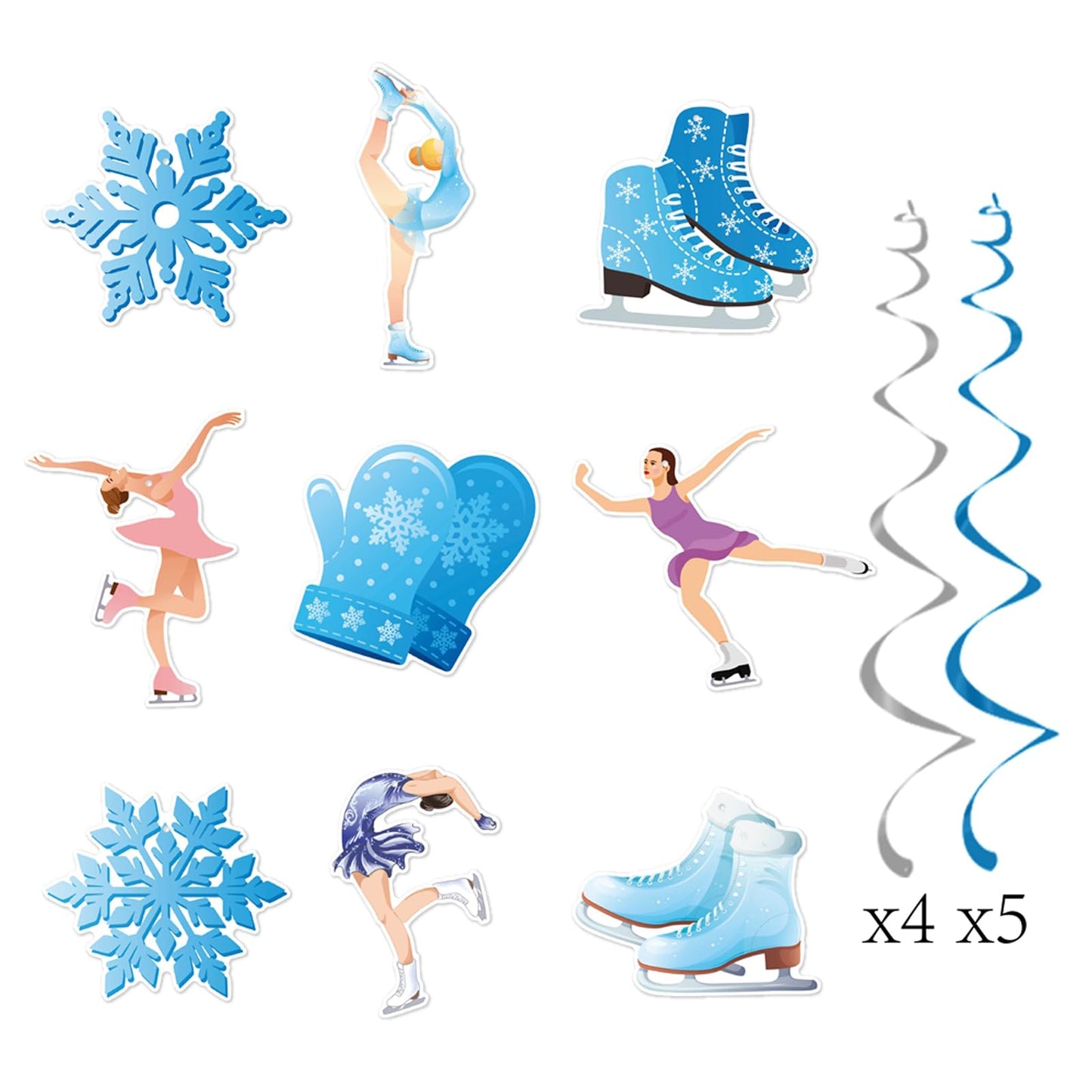 Zwiebeco Ice Skating Happy Birthday Banner Bunting Hanging Paper Swirls Garland Party Decorations for Baby Shower Winter Snowflake Themed Snow Princess Girls Women Bday Decor Accessories Supplies