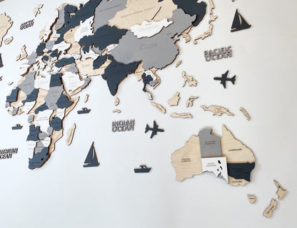 Wooden World Map 3D Art Large Wall Decor - Size (M, L, XL) Any Occasion Gift Idea - Wall Art For Home, Kitchen or Office (SIZE L, ALASKA)