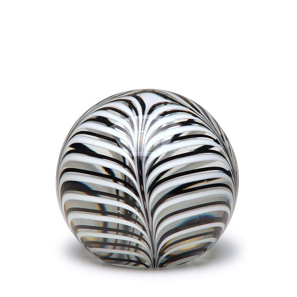 Ca D Oro Ball Glass Paperweight Black and White Feather Pattern Hand Blown Murano-Style Art Glass