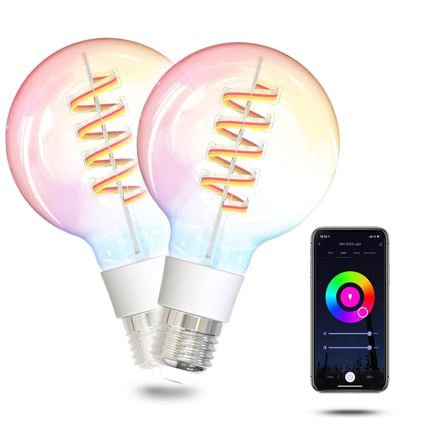 MOES Smart ST64 Edison LED Light Bulbs, Color Changing WiFi ST21 Smart Bulbs, 2700K-6500K CW& RGB Dimmable, Smart Life Remote Control, Work with Alexa/Google Home, 470lm 5W (40W Equivalent) 2 Pack