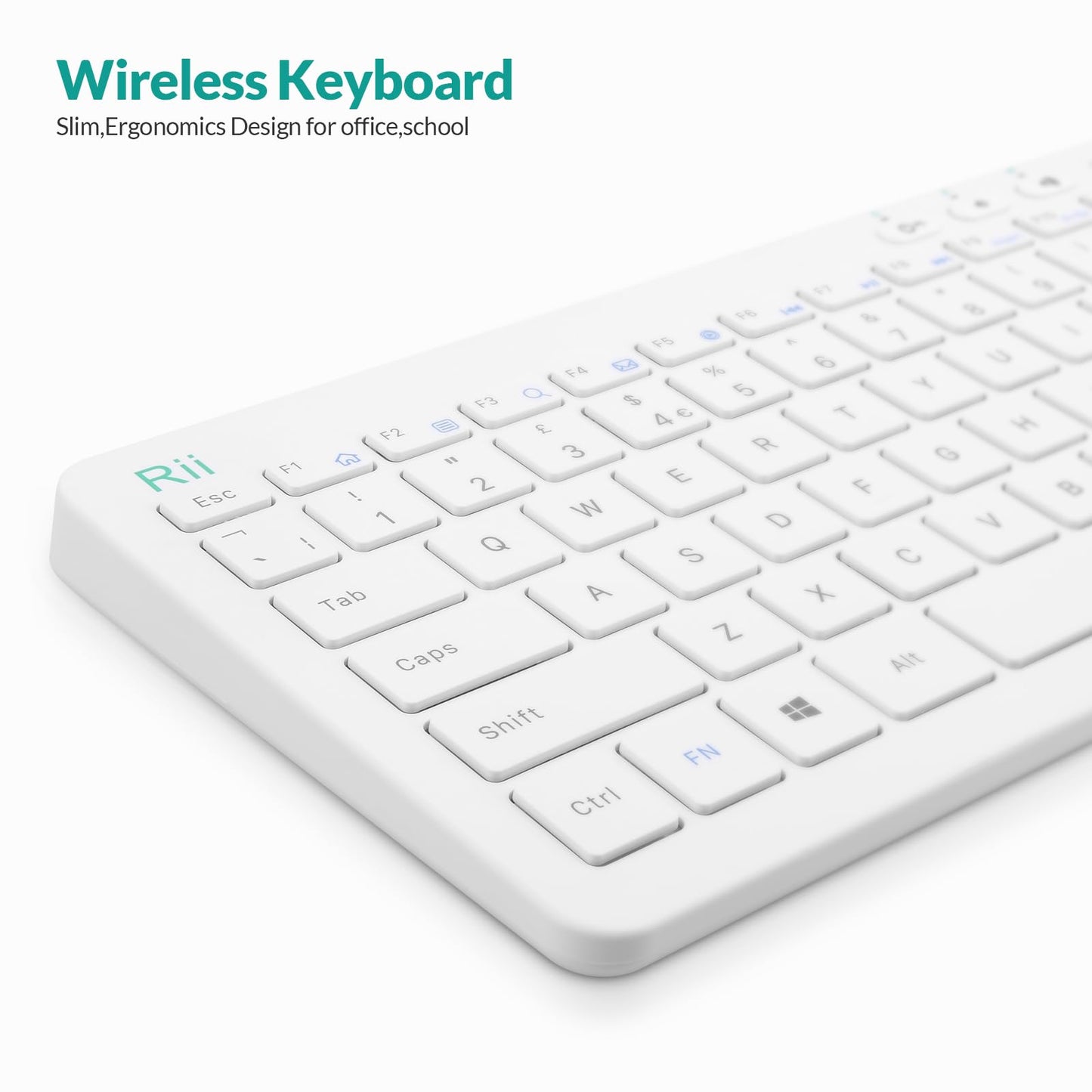 Wireless Keyboard and Mouse Set, Keyboard and Mouse with Ultra-slim Size UK Layout Compatible with PC, Laptop, Computer, Windows for Office Home Work-White