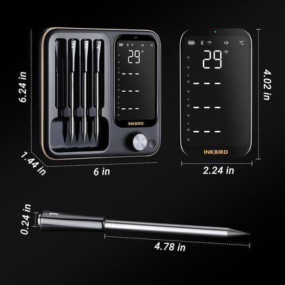 Wireless Meat Thermometer with 4 Probes, INKBIRD WiFi Meat Thermometer Digital Wireless for Rotisserie Grill Oven,Unlimited Range Dishwasher Waterproof Bluetooth Thermometer for iOS & Android