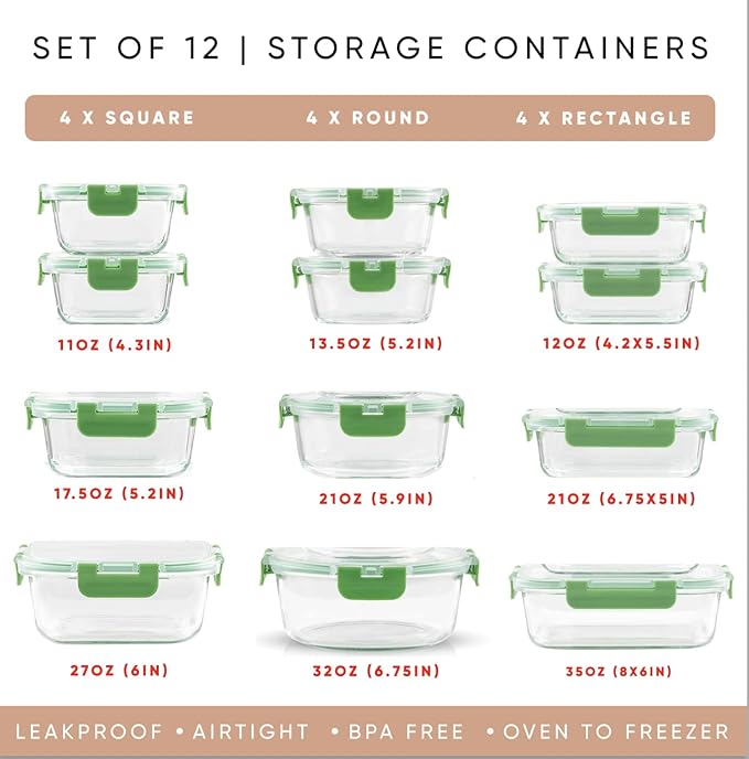 JoyJolt 24pc Borosilicate Glass Storage Containers