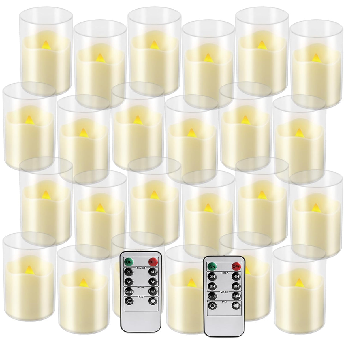 fclayvts 24 Pack Flameless LED Candles with Clear Glass Holder, Battery Operated Real Wax Tea Lights with Remote & Timer, Flickering Warm Light Fireless Votive Candles for Home Wedding Holiday Decor