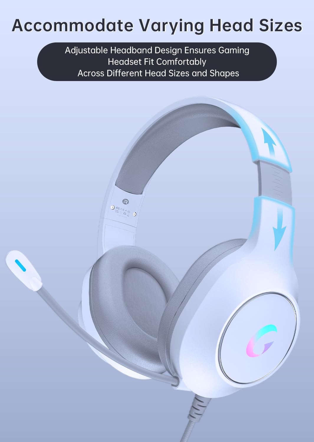 syndesmos CM7002 Gaming Headset for PS5, PS4, PC, Mac, Switch, Xbox Series, Surround Sound RGB Gaming Headphones with Noise Canceling Microphone, 50MM Dynamic Drivers, 3.5MM Audio Jack, Light White