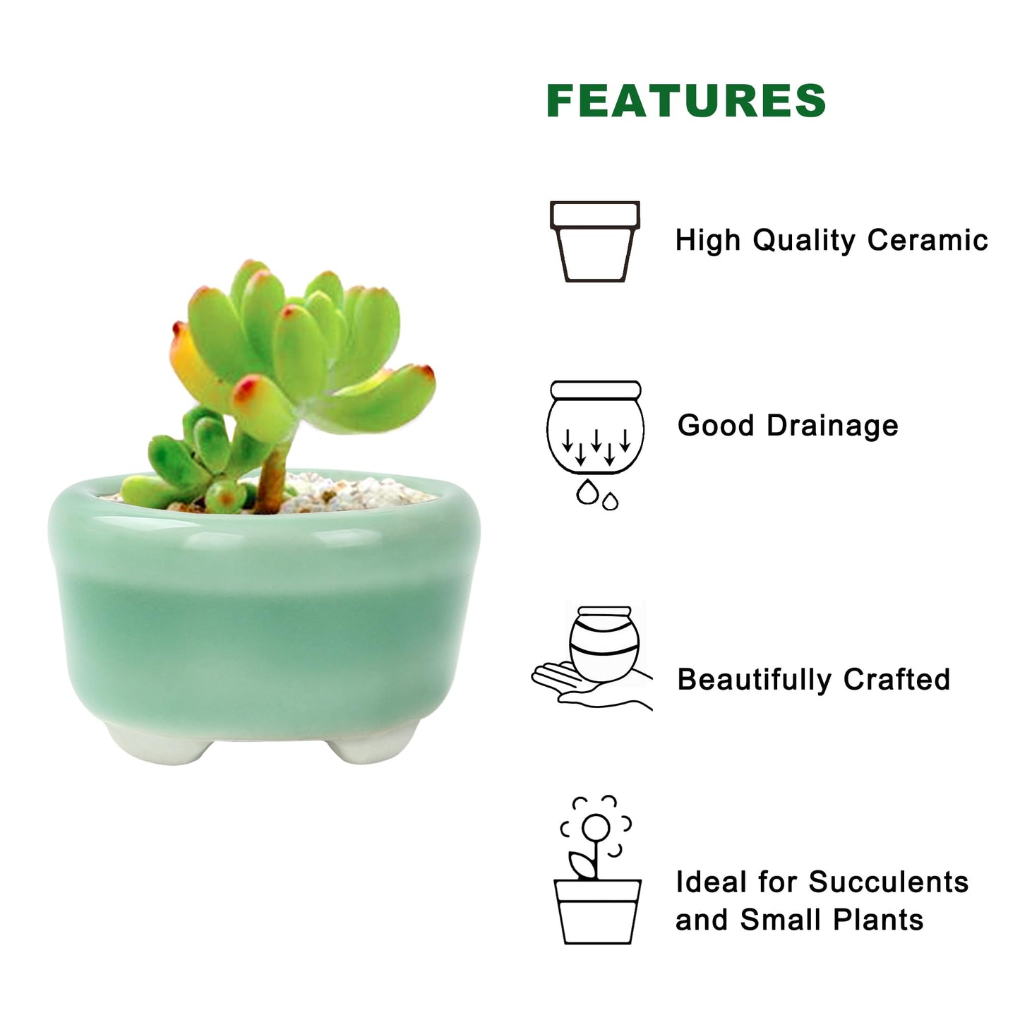 Bonsai Planter 1.8 inch (4.5cm) Mini Succulent Glazed Pots Set of 18 Green